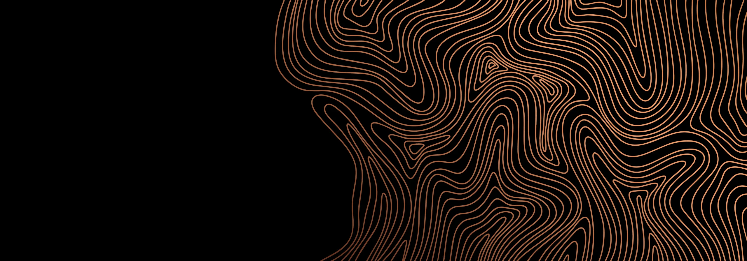 About Us 1 Copper topographic contour line pattern on black background, decorative banner for Southdale Dental Office